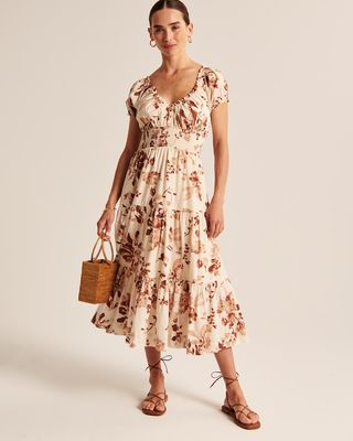 Abercrombie + Cap Sleeve Smocked Waist Midi Dress