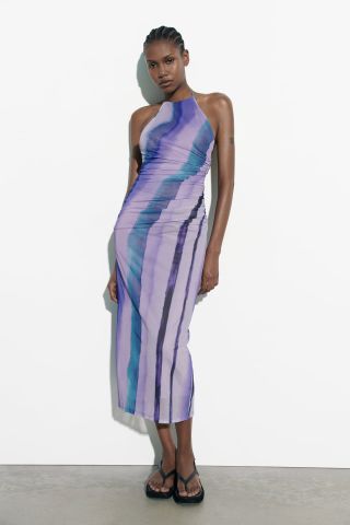 Zara + Printed Tulle Midi Dress