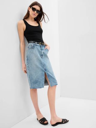 Gap + High Rise A-Line Denim Midi Skirt With Washwell