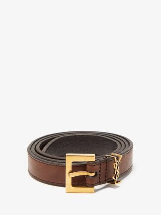 Saint Laurent + Logo-Plaque Leather Belt