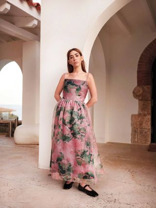 Kjinsen + Floral-Print Silk-Organza Dress Dusty Pink