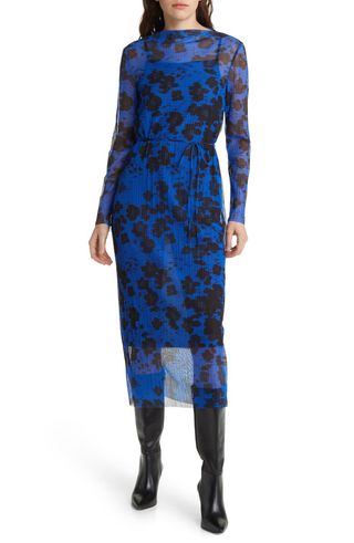 & Other Stories + Floral Long Sleeve Mesh Midi Dress