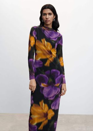 Mango + Floral Print Tulle Dress