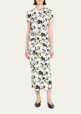 Tanya Taylor + Ira Printed Jersey Knotted Midi Dress