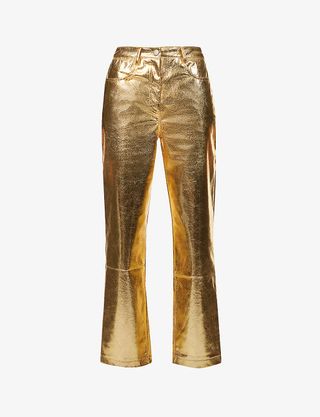 Amy Lynn + Lupe Metallic Wide-Leg High-Rise Faux-Leather Trousers