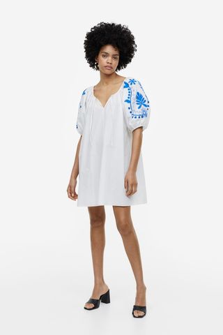H&M + Embroidered Poplin Dress