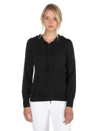 Jennie Liu + 100% Pure Cashmere Long Sleeve Zip Hoodie Cardigan Sweater