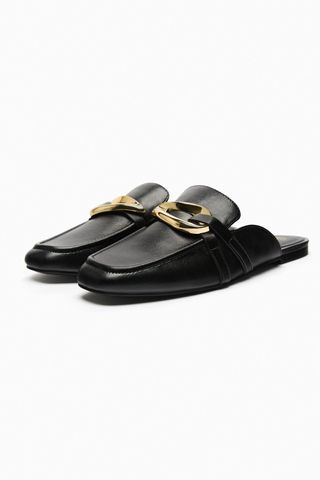 Zara + Mule Loafers with Embellished Metallic Detail