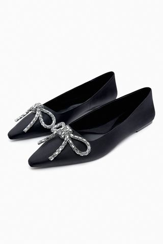 Zara + Ballet Flats with Embellished Bow