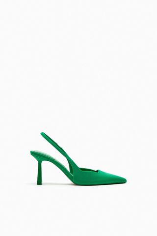 Zara + High-Heel Fabric Slingback Shoes