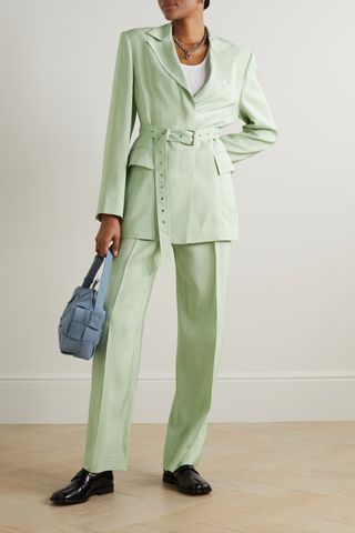 Lvir + Belted Woven Blazer