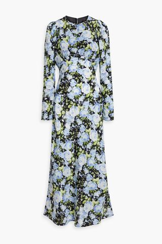Les Rêveries + Pleated Floral-Print Silk Crepe de Chine Maxi Dress