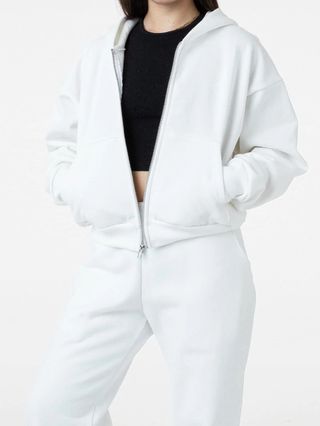 Los Angeles Apparel + Cropped Heavy Fleece Zip Up Hooded Sweatshirt