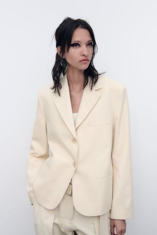 Zara + Buttoned Cotton Blazer