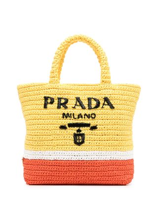 Prada + Yellow Small Raffia Tote Bag