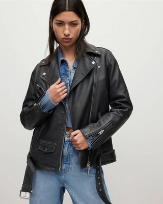 Allsaints + Billie Oversized Leather Biker Jacket