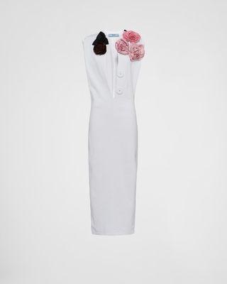 Prada + Jersey Dress With Embroidered Appliqué Flowers