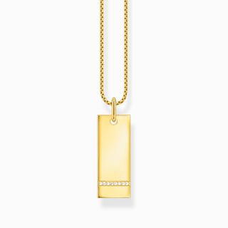Thomas Sabo + Gold Tag Necklace with White Stones