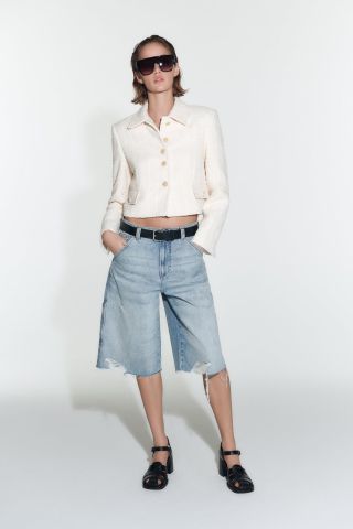 Zara + Textured Short Blazer