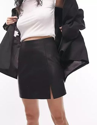 Topshop + Leather Look Split Mini Skirt