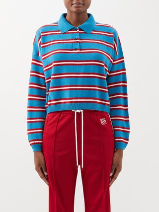 Loewe + Striped Wool Polo Cropped Sweater
