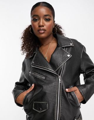 Bershka + Oversized Faux Leather Jacket