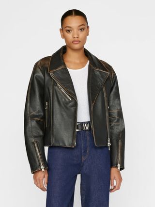 Frame + Distressed Leather Moto Jacket