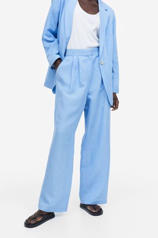 H&M + Wide Linen-Blend Trousers