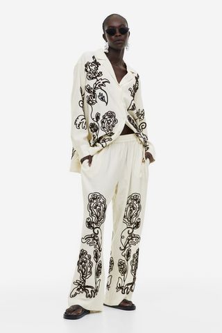 H&M + Embroidered Pull-On Trousers