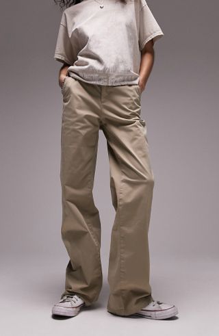 Topshop + Relaxed Straight Leg Stretch Twill Chino Pants