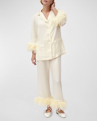 Sleeper + Wedding Feather-Trim Jacquard Pajama Set