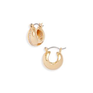 Nordstrom + Demi-Fine Pavé 14k Gold Plate Hoop Earrings