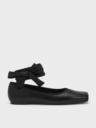 Charles & Keith + Black Tie-Around Ballerina Flats