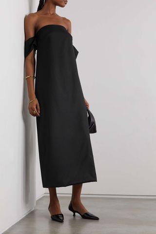 Beare Park + Off-The-Shoulder Wool Midi Dress