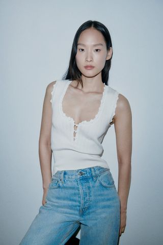 Zara + Pointelle Knit Top