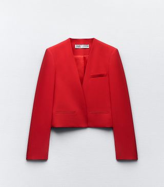 Zara + Collarless Cropped Blazer