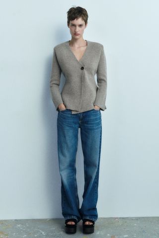 Zara + Peplum Wool Knit Blazer
