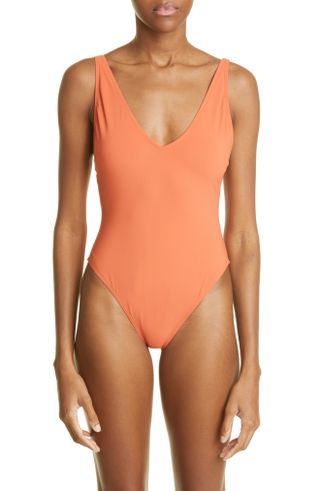 Totême + Deep V-Neck One-Piece Swimsuit
