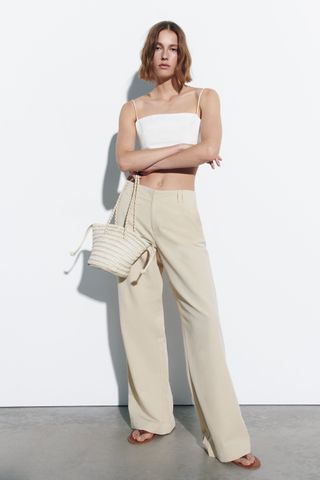 Zara + Full Length Linen Blend Trousers