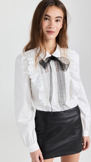 Self Portrait + White Lace Bib Cotton Shirt