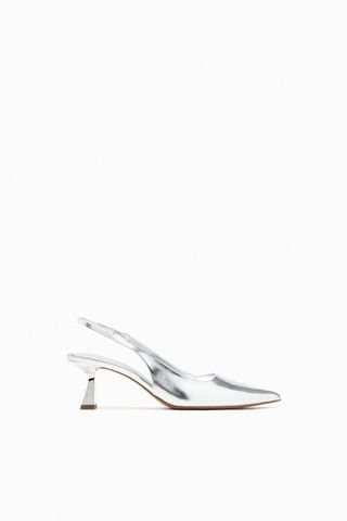 Zara + Metallic High-Heel Slingback Shoes