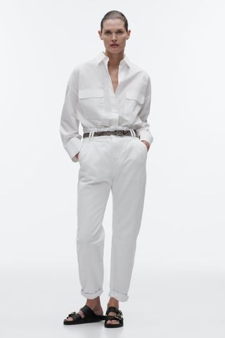 Zara + High-Waisted Paperbag Baggy Jeans