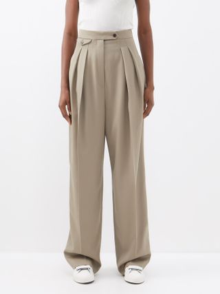 The Row + Marcellita Pleated Wool Wide-Leg Trousers