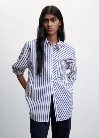 Mango + Striped Cotton Oversized Shirt