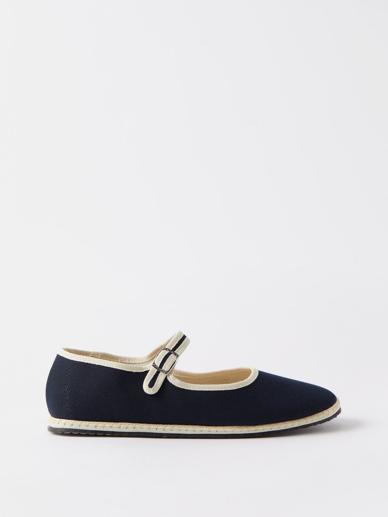 Vibi Venezia + Blanket-Stitched Cotton-Canvas Mary Jane Flats