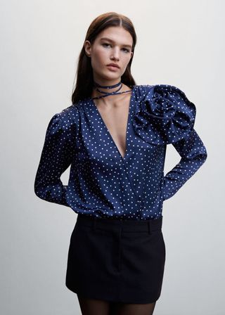 Mango + Satin Polka-Dot Blouse