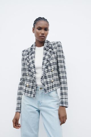 Zara + Textured Double Breasted Blazer