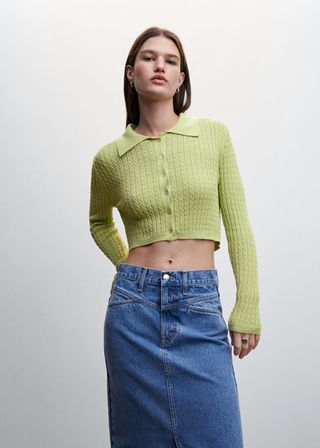Mango + Cable-Knit Cropped Cardigan