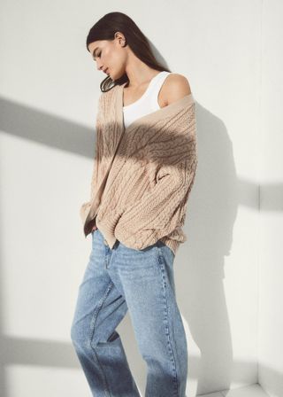 Mango + Buttoned Knit Braided Cardigan