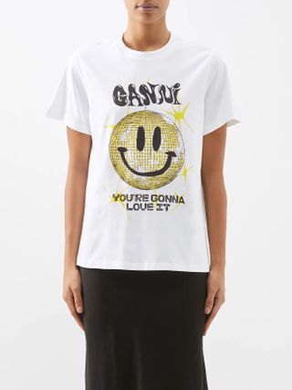 Ganni + Disco Smiley-Print Organic Cotton-Jersey T-Shirt